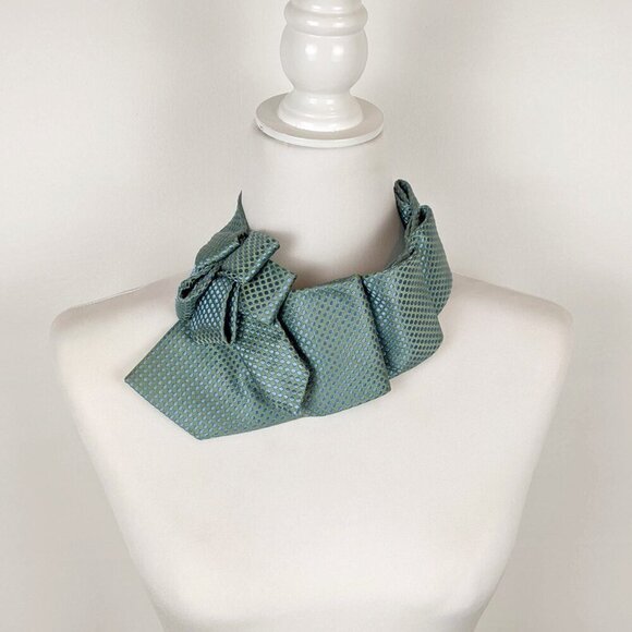 Green and Blue Silk Ascot Scarf - Unisex Necktie - Women's Office Fashion - Picture 4 of 7